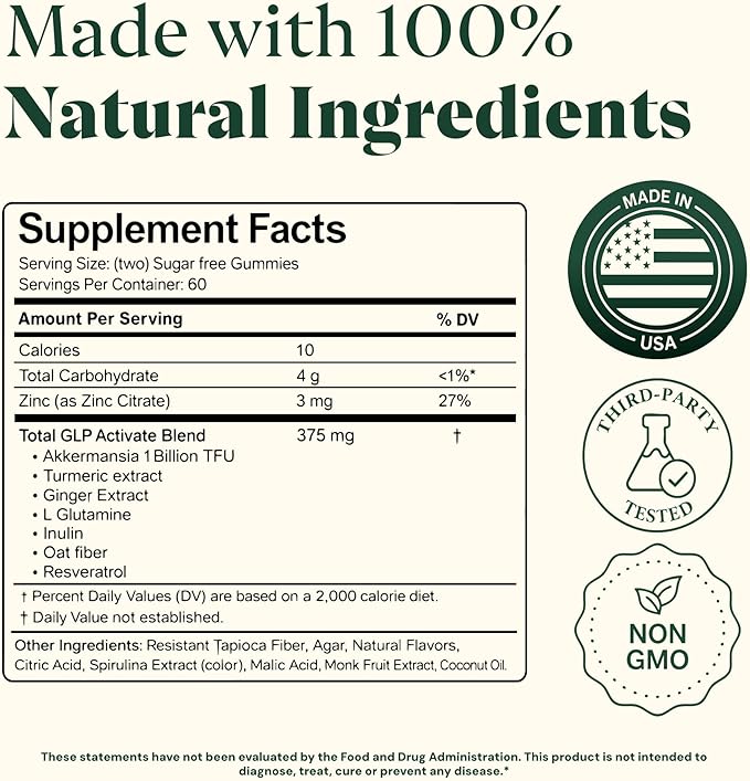 8-in-1 GLP-1 Supplement for Women and Men | Hunger & Metabolism Support Gummy with Akkermansia, Turmeric & Resveratrol, (Mango Pineapple Gummy)
