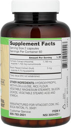 Vitacost Turmeric Extract Curcumin C3 Complex with Bioperine - 1,160 mg per Serving - 120 Capsules