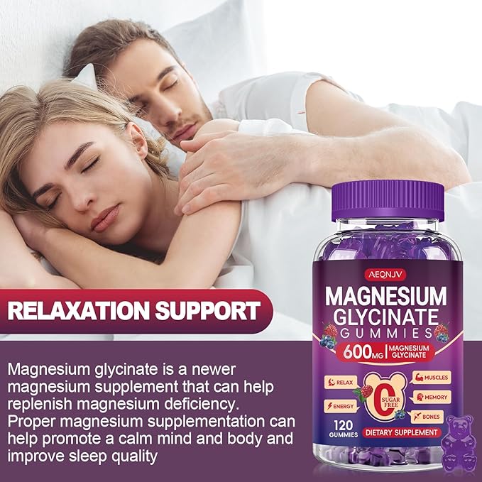Magnesium Glycinate Gummies 600mg High Absorption, Manganese Glycinate for Women and Men with Vitamin D, B6, and CoQ10 for Adults & Kids, Magnesium for Calm Support & Sleep, 60 Days Supply
