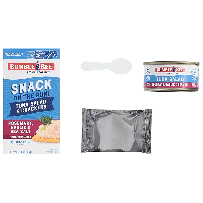 Bumble Bee Snack On The Run! Protein Pack, 8g per Box - Rosemary, Garlic, Sea Salt Tuna Salad with Crackers Kit - Ready to Eat Easy-Open Can - Wild Caught MSC-Certified Tuna (Pack of 12)