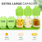2-Pack Large Waterproof 7-Day Pill Organizer - Extra Large AM/PM Pill Boxes for Vitamins, Fish Oils & Supplements, Portable Daily Medication Dispenser