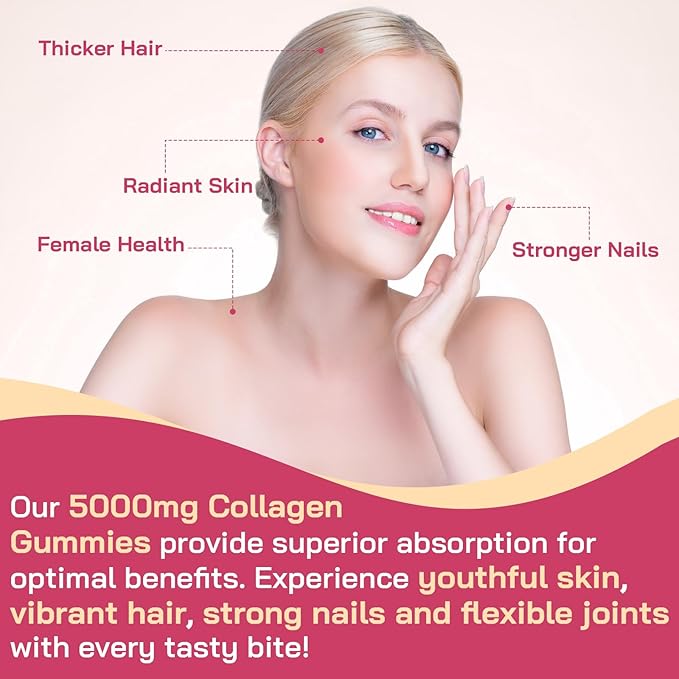 Collagen Gummies for Women, Hydrolyzed Collagen Peptides Type I, II, III, V, X, 0 Sugar - Collagen Gummies for Skin, Wrinkles, Hair, Nails, Digestive & Immune Health, 60 Days Supply