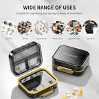 Travel Pill Organizer, Waterproof Weekly Pill Box 7 Day, Portable Container for Purse Pocket, Removable Compartments Daily Supplements Case, Airtight Storage for Outdoor (Black)