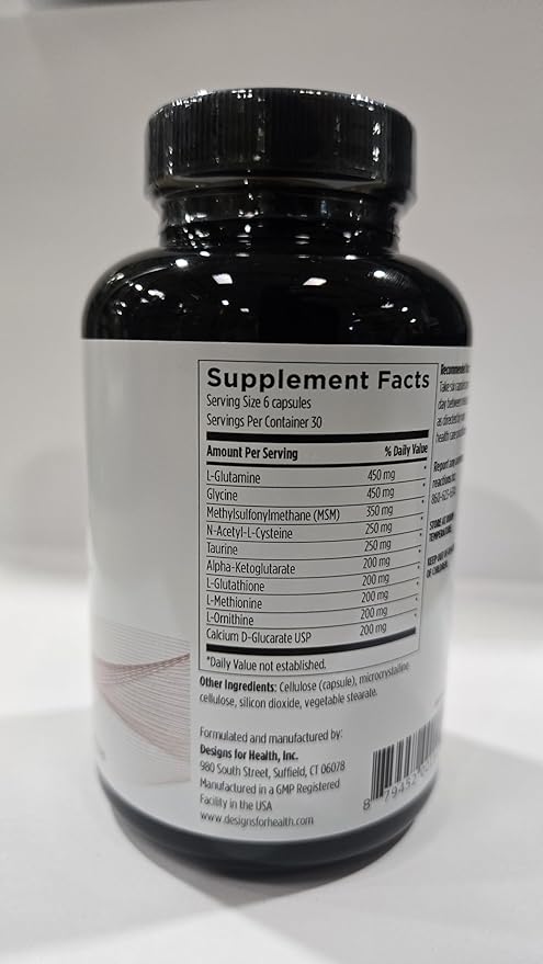 Designs for Health Amino-D-Tox - Amino Acid Detox + Liver Cleanse Support - Supplement Blend with Glycine, Calcium D Glucarate, NAC + More - Non-GMO (180 Capsules)