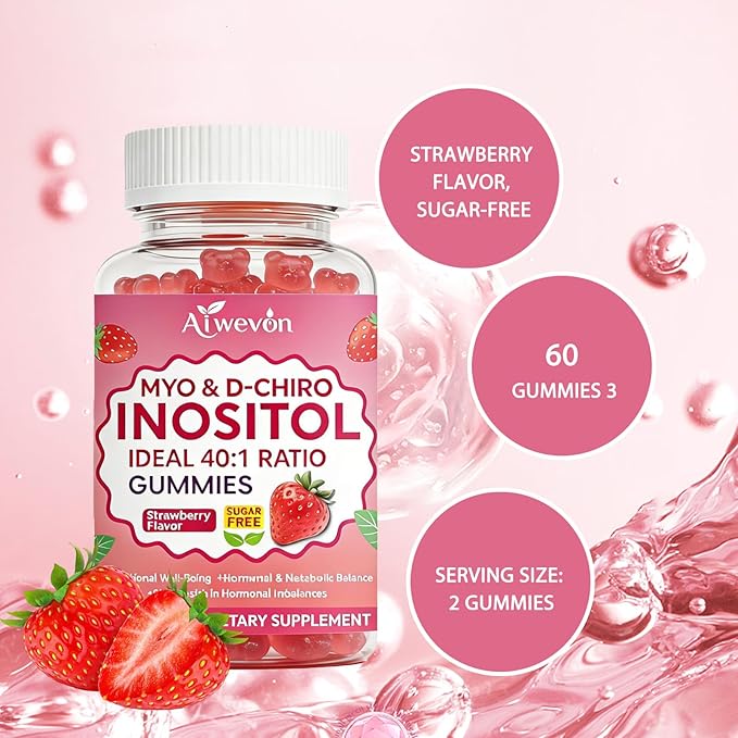 Myo-Inositol & D-Chiro Inositol Gummies 40:1 Ratio – Hormone Balance Supplement for Women – Ovarian & Fertility Support with Vitamins – Myo Chiro Inositol Gummies for Womens Health, 60 Count