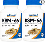 Nutricost KSM-66 Ashwagandha Root Extract 600mg, 60 Veggie Caps - 5% Withanolides - with BioPerine - Full-Spectrum Root Extract (Pack of 2)