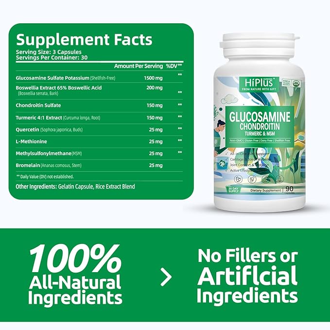Glucosamine Chondroitin MSM and Turmeric Supplement -Joint Support Supplementfor Women & Men with Boswellia & Glucosamine Sulfate 1500 mg. Used for Cartilage & Joint Health & Flexibility
