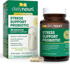Daily Nouri Stress Support Probiotics for Women & Men | Mood & Cortisol Support | Gut-Brain Axis + Digestive Support | 3 Clinically Studied Strains + Omega | 30-Day Supply