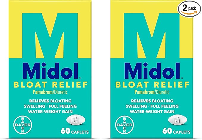 Midol Bloat Relief Caplets with Pamabrom,Relieve Bloating Symptoms Before and During Your Period,Provides Up to 6 Hours of Relief for Women,60 Count (Pack of 2)