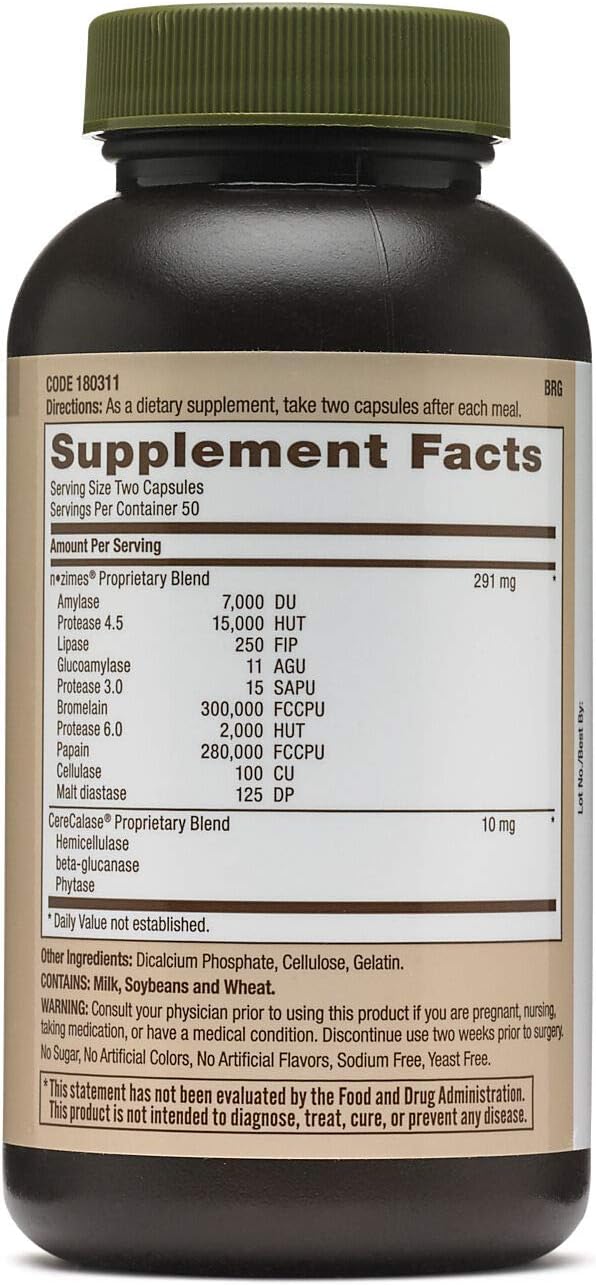 GNC Natural Brand Super Digestive Enzymes, Promotes Protein, Carbohydrate and Fat Digestion, 100 Capsules