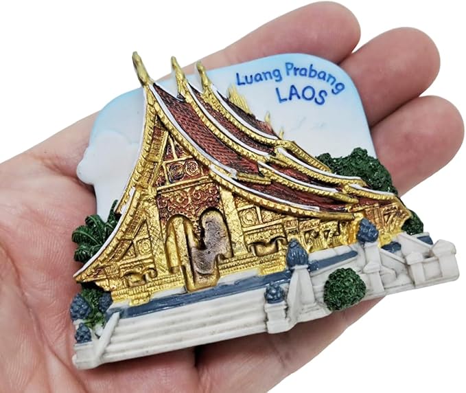 WitnyStore Tiny Wat Xieng Thong Temple of The Golden City in Luang Prabang, Laos Southeast Asia Tourist Attractions Resin Refrigerator Magnet Traveler Souvenir 3D Fridge Magnets