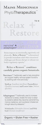 Relax + Restore Alcohol-Free Herbal Stress Support- with Nervines and Adaptogens for Healthy Calm* Certified Organic - 2 floz (60 Servings)