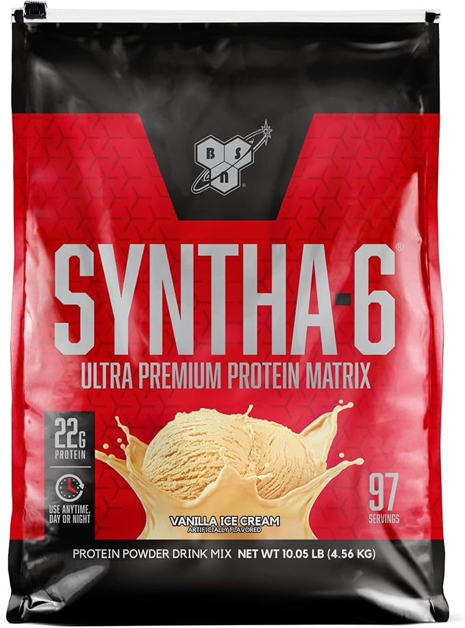 BSN SYNTHA-6 Whey Protein Powder, Micellar Casein, Milk Protein Isolate Powder, Vanilla Ice Cream, 97 Servings (Package May Vary)
