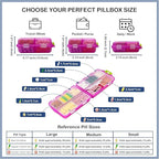 2026 New Extra Large Pill Box with Medicine Labels Travel Essentials Daily Med Container Mini Medication Organizer Storage Organizer Case 7 Day Pill Organizer(Blue+Pink+Purple)