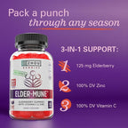 ZHOU Elder-Mune Elderberry Gummies - Black Elderberry Vitamin C, & Zinc, Daily Immune Support Supplement for Women & Men, Natural Chews for Adults & Children 4 & Up - 60 Gummies (3 Pack)