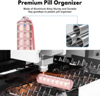 7 Day Travel Pill Organizer - Metal Waterproof Vitamin Case Pill Box, Daily Pill Container 7 Compartments, Weekly Pill Containers for Medicine Supplements Fish Oil