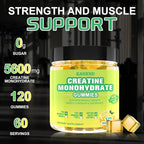 Creatine Monohydrate Gummies 5600mg for Men & Women, 120 CT Chewable Creatine Gummies for Muscle Support, Energy Boost, 5.6g of Creatine Monohydrate per Serving - Sugar Free, Vegan (Lemon Flavor)
