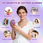 Saffron Gummies, 10-in-1 Saffron Supplements for Kids & Adults with 88.5mg Saffron Extract, for Emotions, Zzz, Sugar Free, Raspberry Flavor, 60 Count