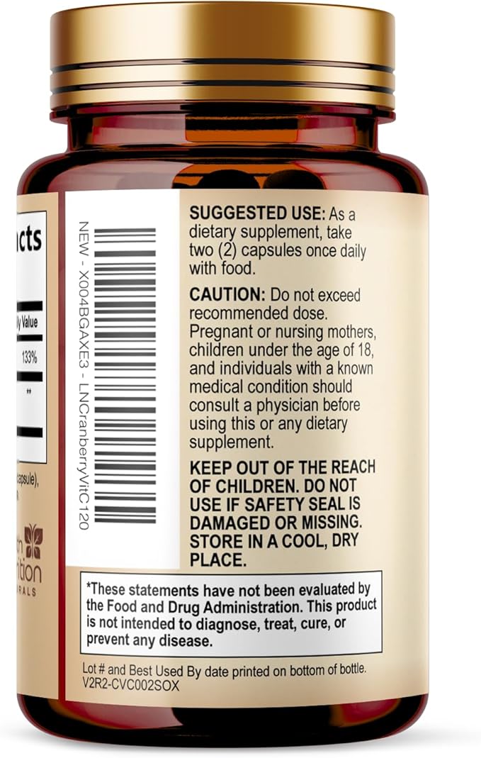 Cranberry Extract 500mg Per Serving - Cranberry Powder Supplement with Vitamins C - Urinary Tract Health Support, Cran Berry Fruit, Sugar Free Formula, Bottled in USA - 120 Capsules