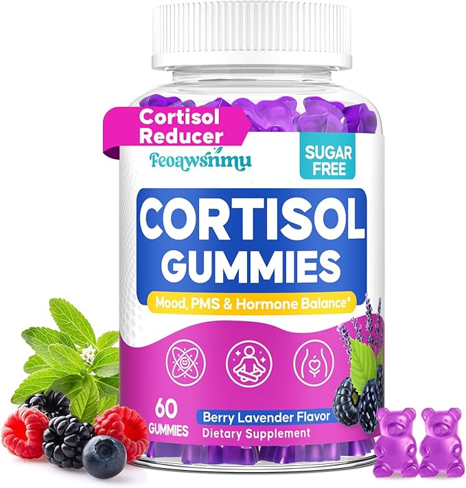 Cortisol Supplement for Women, Cortisol Reducer with Ashwagandha, Myo-Inositol, GABA & Saffron, Stress Relief, Calm, Sleep Support, Hormone Balance & PMS Support, Sugar Free Vegan Gummies, 60 Count