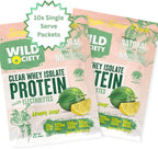 WILD SOCIETY - Clear Protein Powder + Electrolytes - 20g Clear Whey Protein Isolate Drink - Zero Sugar - 0g Lactose - Natural Ingredients - Travel Pack - 10x Singe Serves - Lemon Lime