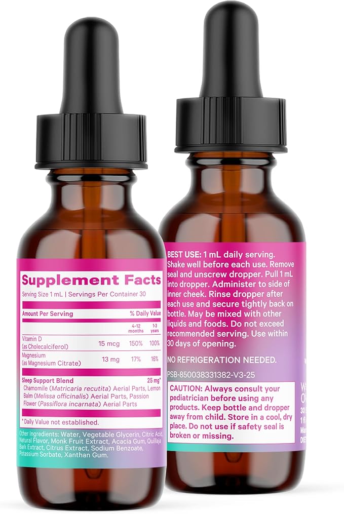 Pink Stork Baby Sleep Drops, Naturally Support Sleep Without Melatonin for Infants, Toddlers, and Kids, Aid Sleep with Chamomile and Magnesium, Baby Essentials for Bedtime, 1 oz, 30 Servings
