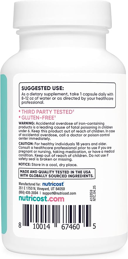 Nutricost Iron for Women 65mg, 180 Capsules, with Vitamin C, Folate, & Vitamin B12 - Vegetarian Friendly, Non-GMO, Gluten Free