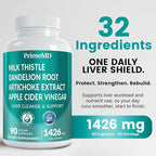 32-in-1 Liver Support with Milk Thistle Supplement – Liver Detox with Silymarin, Artichoke Extract & Beetroot Powder – Comprehensive Wellness Formula for Liver Cleanse – 1426mg (90 count) (Pack of 1)
