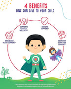 Zinc Gummies for Kids - Chewable Zinc Gummy Supplement for Children Immune Support - Low Sugar Natural Antioxidant Non-GMO Vitamin Chewables for Toddlers & Teens - 60 Gummies