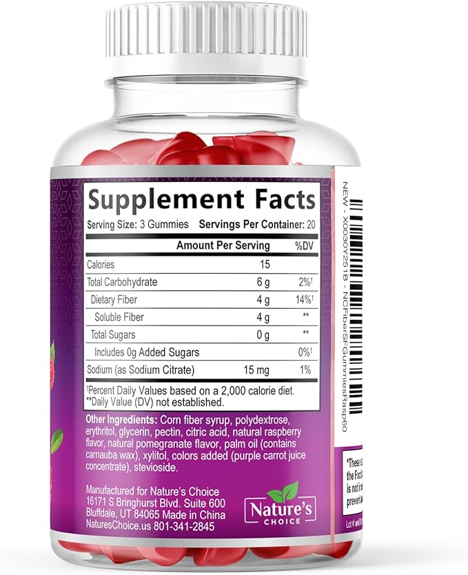 Fiber Gummies 4g Per Serving - Sugar Free Fiber Gummy Supplement for Adults, Daily Prebiotic Gummy Digestive Support - Plant Based Chews, Prebiotics Supports Regularity & Digestion - 60 Gummies
