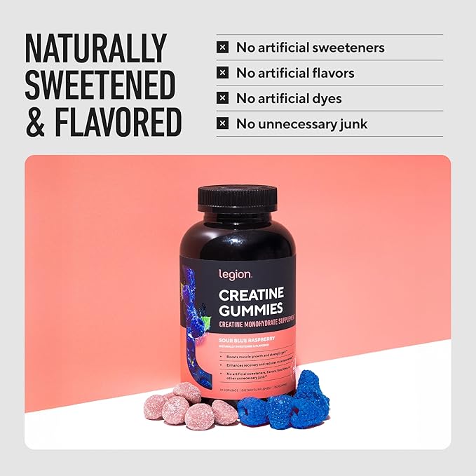 LEGION Creatine Monohydrate Gummies – Clean Chewable Creatine Supplement for Strength, Endurance & Muscle Recovery – 30 Sour Watermelon Flavor Servings – No Artificial Flavors or Sweeteners