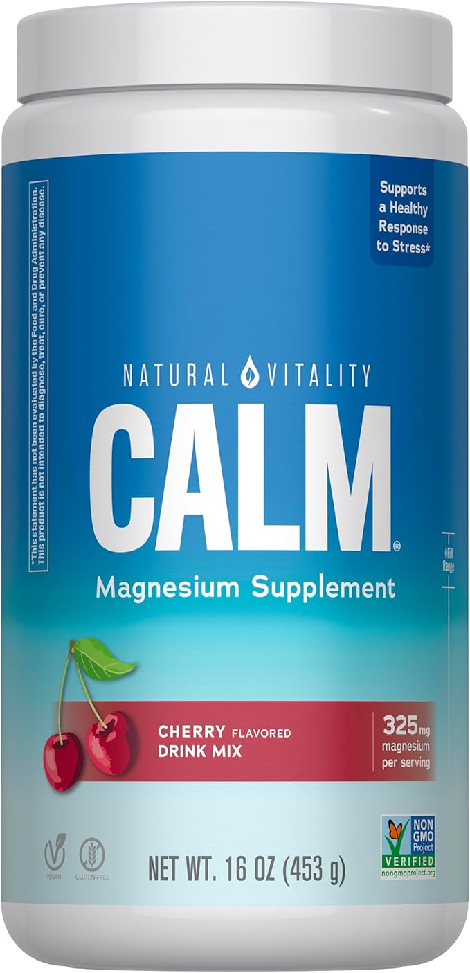 Natural Vitality Calm Magnesium 16 oz Powder | Relaxing Drink Mix | Cherry Flavored Supplement | 325mg Per Serving | Non-GMO, Gluten-Free & Vegan