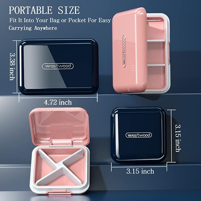 DUBSTAR Travel Pill Organizer Moisture Waterproof Small Pill Box for Pocket Purse 4+6 Compartments Portable Pill Case Medicine Vitamin Holder Container Blue