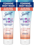 Secret Feminine Wash, 24 HR Deodorizing Feminine Body Wash for Women, Removes 6x Causes of Odor, PH Balanced, Safe to Use Everywhere, Peach & Vanilla Blossom Scent, 8.0 oz, (Pack of 2)
