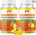 2 Pack Magnesium Oxide 500mg Gummies for Adults & Kids, Supports Nerve Muscle & Bone Health, Vegan Non-GMO Dietary Supplement with Pineapple Flavor, 120 Gummies