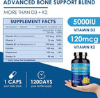 NATURE TARGET Vitamin D3 K2 with Calcium & Magnesium - 6-in-1 Complex - Max Strength for Bone, Heart & Immune - 5000 IU Vitamin D3, 120 mcg K2, Gluten-Free, 120 Servings