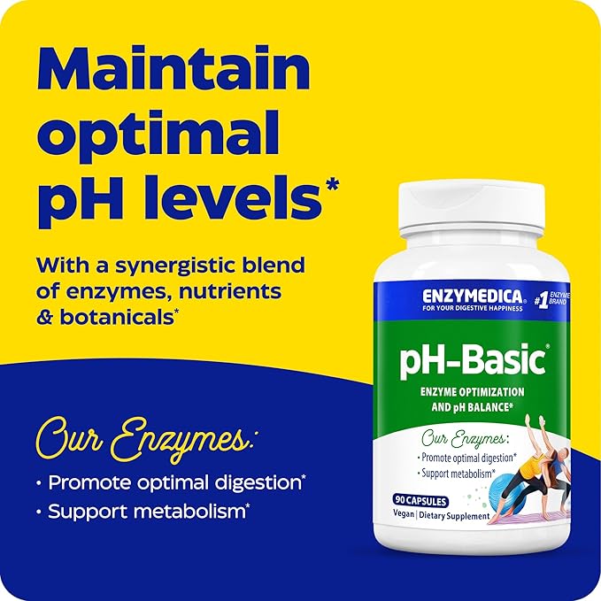 Enzymedica, pH-Basic, Includes Digestive Enzymes, Nutrients & Herbs, Supports Healthy Digestion & pH Balance, 90 Count