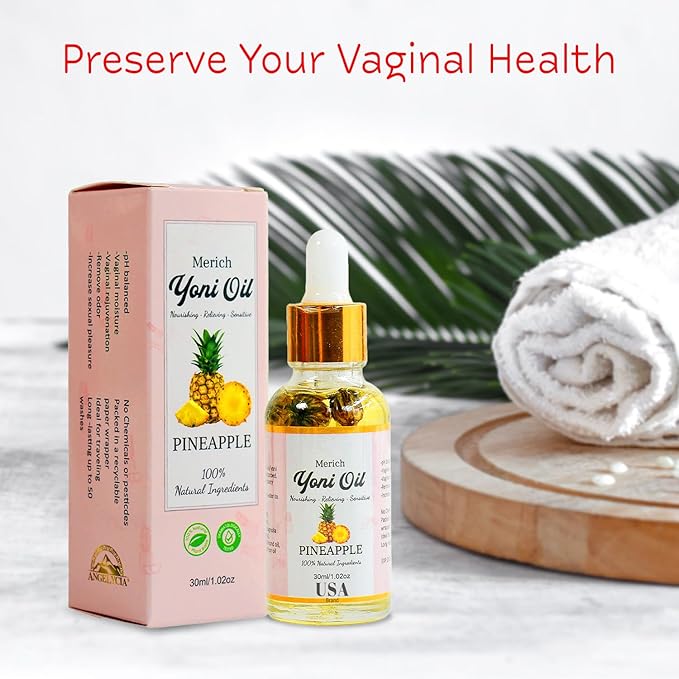 MERICH Natural Yoni Oil for Women | pH Balancing Vaginal Detox Oil, Pineapple | Rejuvenating Formula for Dark Spots & Ingrown Hair | Odor Eliminator & Gentle Cleansing Feminine Care | 1 oz