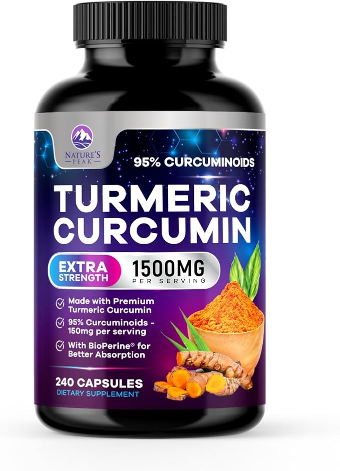 Turmeric Curcumin Supplement - 1350mg Organic Turmeric Per Serving - 95% Curcuminoids & BioPerine Black Pepper Extract for Best Absorption - Natural Vegan Joint Support, Bottled in USA - 240 Capsules