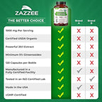 Zazzee USDA Organic Red Korean Panax Ginseng 20:1 Extract, 1000 mg, 5% Ginsenosides, 120 Vegan Capsules, Standardized and Concentrated 20X Root Extract, 100% Vegetarian, All-Natural, Made in the USA