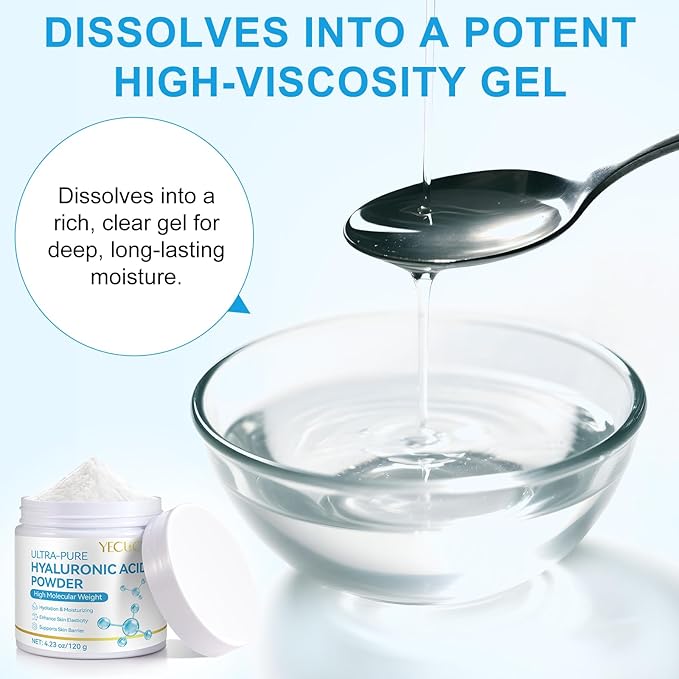 Hyaluronic Acid Powder for Face - High Purity, Water-Soluble Hydrating Powder for DIY Serum, Moisturizer, Skin Care Routine - Deep Moisture, Fine Lines, Anti-Aging Support 120G
