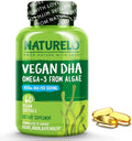 NATURELO Vegan DHA - Omega 3 Oil from Algae - Supplement for Brain, Heart, Joint, Eye Health - Provides Essential Fatty Acids for Women, Men and Kids - Complements Prenatal Vitamins - 60 Softgels