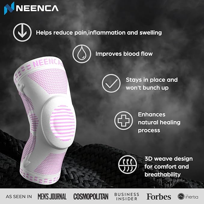 NEENCA Professional Knee Brace for Pain Relief, Medical Knee Support with Patella Pad & Side Stabilizers, Compression Knee Sleeve for Meniscus Tear, ACL, Joint Pain, Runner, Workout (Pink White, L)