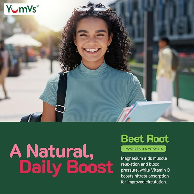 YumVs Beet Root Gummies with Magnesium & Vitamin C – Berry Flavor Beetroot Gummies – Nitric Oxide Support for Heart Health & Antioxidant Wellness – Vegan, Non-GMO – 60 Gummies