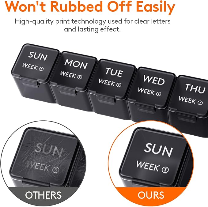 Lifewit Monthly Pill Organizer, 28 Day Pill Box, 4 Weeks One Month Vitamin Cases, Large Compartments Medicine Organizer for Fish Oils, Supplements, 28 Grids, Black