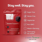URVI® Immune Support Gummies 9-in-1 - Echinacea, Elderberry, Vitamin C, D3 K2, E, Niacin, Zinc & Selenium - Multivitamin, Antioxidants, Immunity Supplement - Vegetarian & Sugar Free - 60 Count