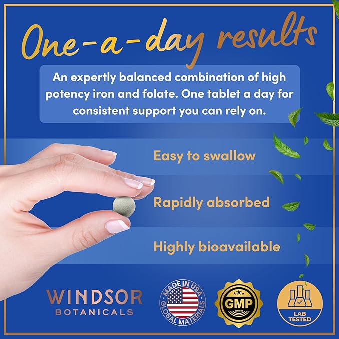 Iron and Folic Acid Supplements for Women - 35mg Gentle Iron Vitamin, Folic Acid 400mcg - Anemia, Period, Pregnancy Support Supplement, Ferrous Sulfate Pills - 180 Vegan Non-Constipating Tablets