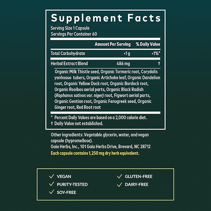 Gaia Herbs Liver Cleanse - Liver Health Support Herbal Supplement with Milk Thistle, Burdock, Turmeric, Dandelion & More* - 60 Vegan Liquid Phyto-Caps (30 Servings)