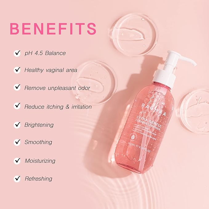 RACHAA Feminine Wash for Women - Gentle Daily Intimate Cleanser for Lightening, Moisturizing, Cleansing with Vitamin C, Tea Tree Oil & Lactic Acid - Sensitive, Hypoallergenic & pH Balance, 6.76 FL.Oz