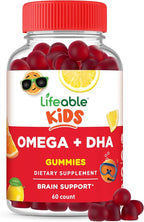Lifeable Omega 3 for Kids Gummies | with Vegan DHA Supplement | Kids Omega 3 Fish Oil Alternative from Plant Based Flaxseed Oil | Great Tasting Supplement | 60 Gummies